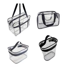 Kit Bolsa Transparente + 2 Necessaire + Porta Shampoo