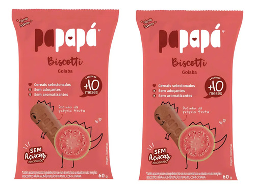 Kit 2x Biscoito De Goiaba Sem Açúcar Biscotti 60g - Papapá Goiaba