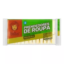 Prendedor De Roupa Madeira Com Molas Antioxidante Billa 12 Unidades