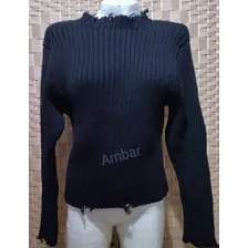 Buzo Tejido Bershka, Negro Cuello Alto, Abrigado