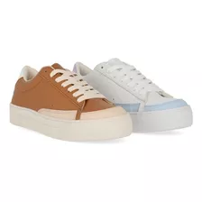 Dúo Pack 319 Tenis Urban Sneakers Blanco Camel Dama Mujer