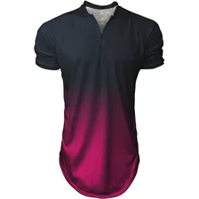 Camisa Camiseta Polo Sport Longline Degradê Azul/rosa