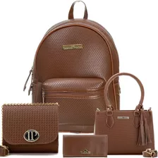 Kit Bolsa Feminina Mochila Grande+média +bolsinha Promoçao