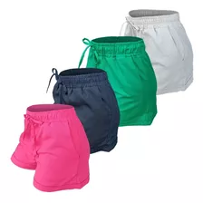 Kit 4 Short Shortinho Cintura Alta Em Linho Feminino Verão