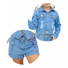 Kit Jaqueta E Short Jeans Infantil Meina Criança Princesa