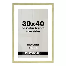 Moldura 30x40 Paspatur Branco Quadro Vidro Retrato Foto Luxo Cor Carvalho Liso