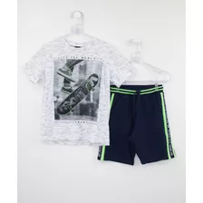 Conjunto Lemon Kids Camiseta Skate E Bermuda Moletom Marinho