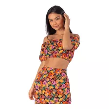 Saia Midi Floral Yasmine Laranja- Riu Kiu