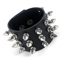 Pulseira Bracelete Couro Spikes Tachas Punk Rock Metal