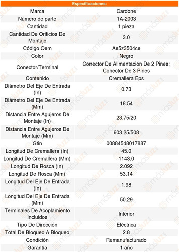 Cremallera Direccion Electroasistida Fusion 3.0l V6 2010  Foto 4