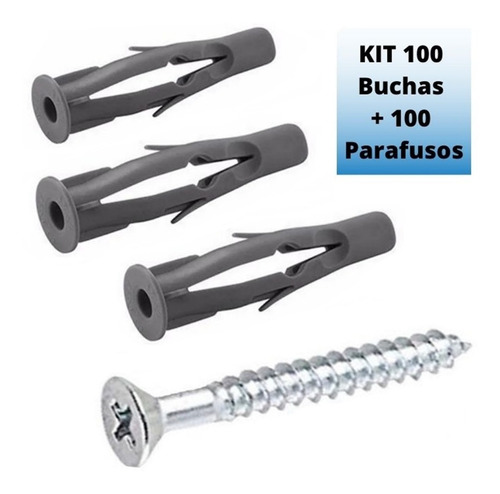 Bucha 8mm Tijolo Bloco Parede Oca C/ Aba Com Parafuso 100pçs