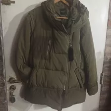 Campera Camperon Parka Importada S Verde Rellena Plumas Capu