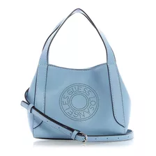 Bolsa Guess Small Satchel Los Angeles Correa Ajustable Mujer Acabado De Los Herrajes Niquel Color Azul Diseño De La Tela Liso