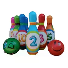 Set De Bowling 10 Bolos Numerados 17cm Juego Goma