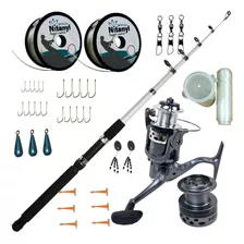 Equipo Pesca Mochilero Caña 5 Tramos 2,10 + Reel Accesorios