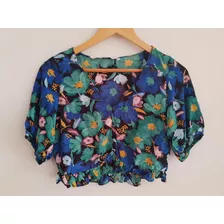 Camisa Zara Flores S Crop Impecable 