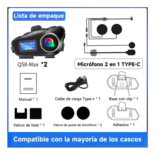 Intercomunicador Para Casco Bluetooth Audifonos Par De Dos Foto 10