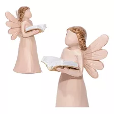 Anjo Decorativo De Resina Com Bíblia Pequeno 10cm Altura