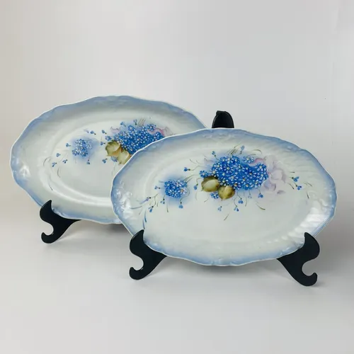 Jogo Jantar Porcelana Pintada À Mão 41 Peças Azul-celeste Floral 3