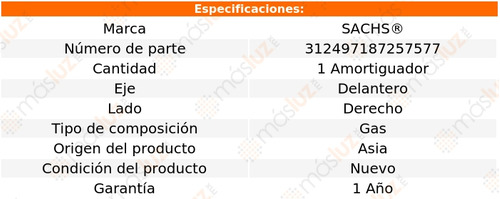 1- Amortiguador Gas Delantero Der Jeep Patriot 07/16 Sachs Foto 2