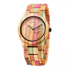 Bewell Relojes De Madera Hecho A Mano Natural Colorido Bambú