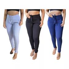 Kit 3 Calça Feminina Ribana Canelada Tipo Moleton Oferta Top