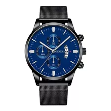 Relógio De Pulso Luxo Quartz Aço Inoxidável Geneva Cor Da Correia Preto Cor Do Fundo Azul