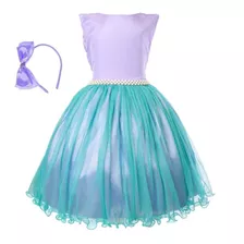 Vestido Fantasia Infantil Ariel Pequena Sereia 1 A 16 Tiara