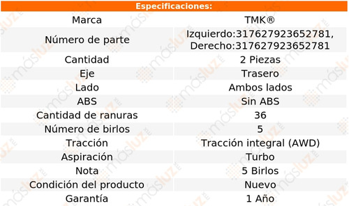 2- Mazas Traseras Sin Abs Volvo S80 3.0l 6 Cil 2014/2015 Tmk Foto 2