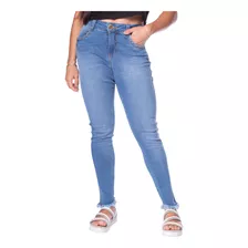 Calça Jeans Feminina Pitt Skinny Barra Desfiada Azul