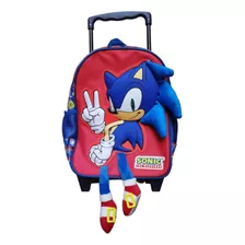 Mochila Infantil 3d Sonic + Carro/ruedas Y Patitas 30x25x15