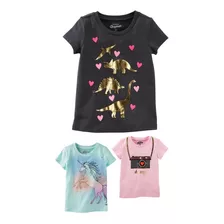 Kit Camisetas Carters Oshkosh Bebê Menina Manga Curta 6-9m