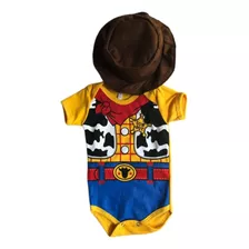 Body Temático Bebê Personagem Infantil - Woody Com Chapéu