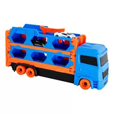 Caminhão Cegonha Transport Vira Pista C/2 Carrinhos Dm Toys Cor Azul