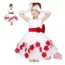 Vestido Menina Flores Branco Vermelho Florista Tam 2 Anos 