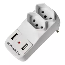 Adaptador Plug 2 Saídas Carregador De Tomada 2p+t Fonte Usb