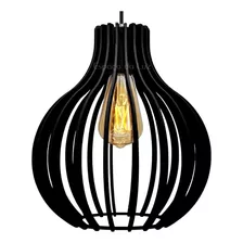 Luminária Lustre Pendente Madeira 25x30cm Médio Marrom Preto 110v/220v