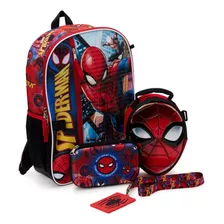 Mochila Escolar Spider-man C/ Lonchera Lapicera Llavero *sk