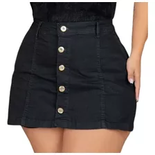 Short Saia Jeans Plus Size Bolsos Na Frente Botões C/ Lycra 