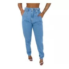 Calça Jeans Feminina Com Detalhes Pence Elástico Na Cintura