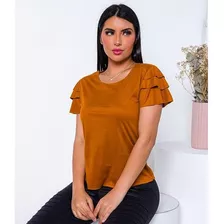 Blusa Suede Com Babado Suede Roupa Feminina Corte À Láser