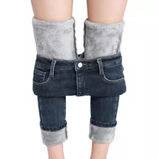 Calças Jeans Quentes Pelúcia Elásticas Inverno De Femininas