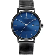 Relógio Masculino De Pulso Minimalista Moderno Vanglore 3288a Preto Azul 40 Mm Aço Inoxidável Selecty