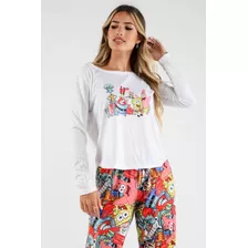 Pijama Conjunto Largo Manga Larga Temático Sublimado Mujer