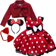 Vestido Infantil Minnie Vermelha E Bolero E 2 Tiara Promoção