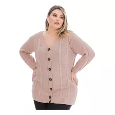 Blusa Casaco De Frio Botão Trançado Tricot Plus Size Inverno