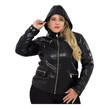 Jaqueta Fem. Casaco Peluciado Couro Pu Plus Size Outono Inve