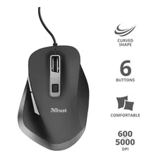 Mouse Para Jogadores Trust Fyda De 6 Botões 5000 Dpi, Cor Preta