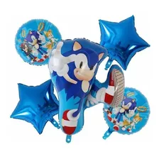 Globo Metálico Sonic Tipo Bouquet 5 Piezas Cumpleaños Fiesta