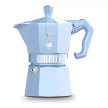 Cafetera Italiana Bialetti Moka Exclusive 3 Tazas Aluminio Color Celeste